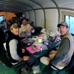 Fly tying in the cook tent