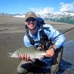 Catching pink salmon off the beach in July